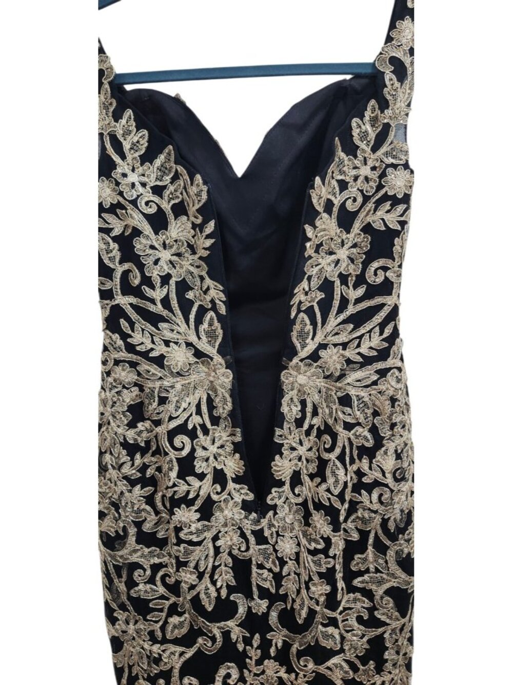 JVN by Jovani Black Gold Embroidered Mermaid Evening Gown Prom Formal Dress 2 - Picture 9 of 15